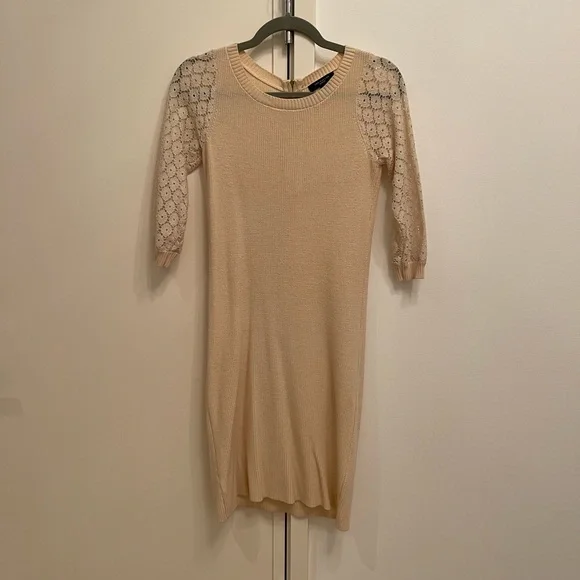 ann taylor beige dress Ann Taylor Petite Long-Sleeve Knit Midi Dress Size 00 Black Women's
